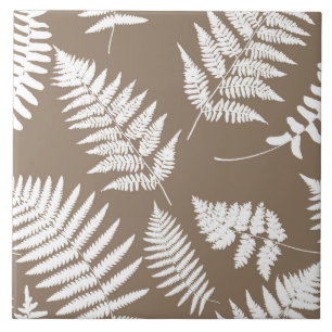 Woodland Fern Mönster, Taupe Tan och White Kakelplatta