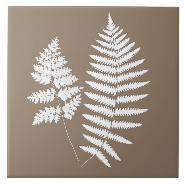 Woodland Fern Mönster, Taupe Tan och White Kakelplatta (Framsidan)