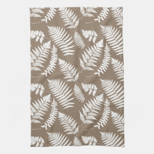 Woodland Fern Mönster, Taupe Tan och White Kökshandduk