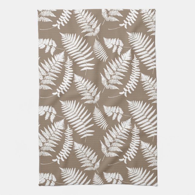 Woodland Fern Mönster, Taupe Tan och White Kökshandduk (Vertikal)
