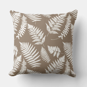 Woodland Fern Mönster, Taupe Tan och White Kudde