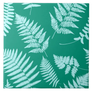 Woodland Fern Mönster, Turquise och Aqua Kakelplatta