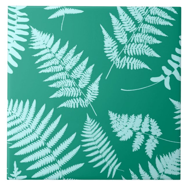 Woodland Fern Mönster, Turquise och Aqua Kakelplatta (Framsidan)