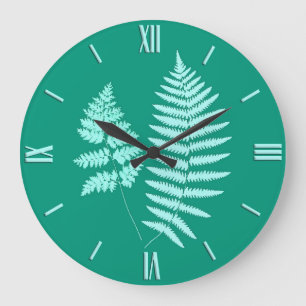 Woodland Fern Mönster, Turquise och Aqua Stor Klocka