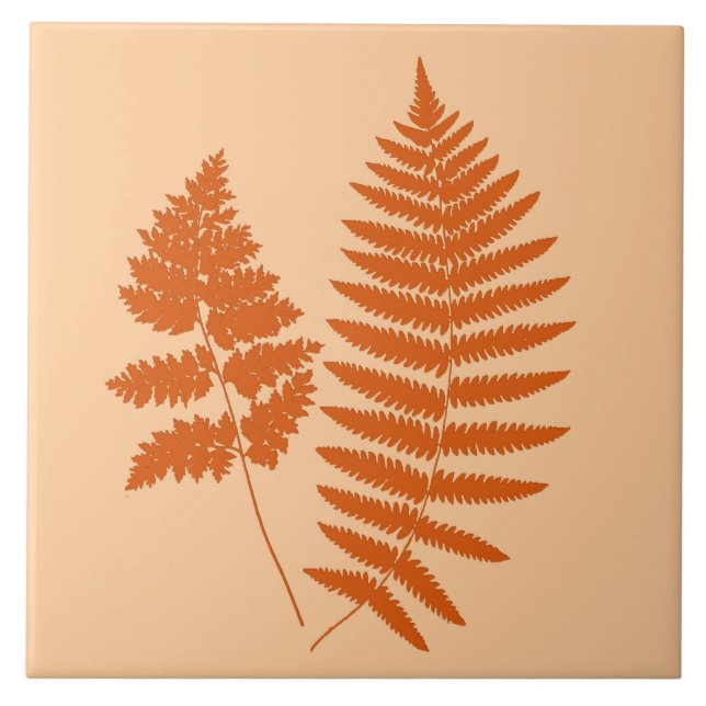 Woodland Fern, Pastel och Mandarin Orange Kakelplatta (Framsidan)