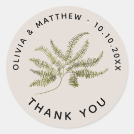 Woodland Fern Wedding Thank You. Minimalist Forest Runt Klistermärke
