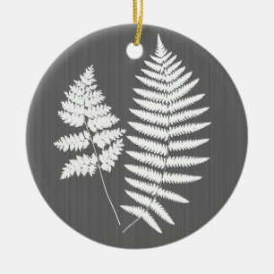 Woodland Fern White på träkol-Grått / Grått Julgransprydnad Keramik