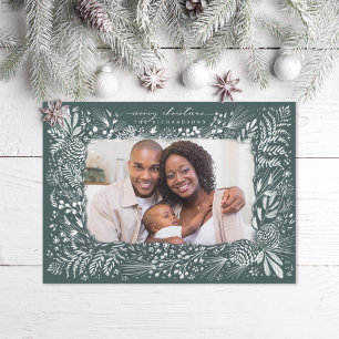 Woodland Ferns Gräs Cone Mörk grönt Julkort