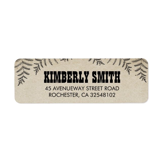 Woodland Ferns Rustic Land Returadress Etikett (Framsidan)