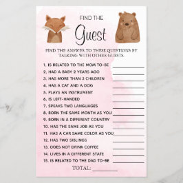 Woodland Find the Guest Baby Shower-spelkort Flygblad
