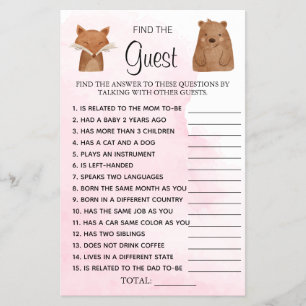 Woodland Find the Guest Baby Shower-spelkort Flygblad