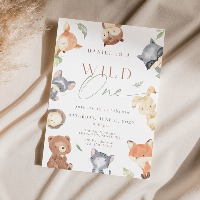Woodland First Birthday, Forest Animimal, vild ett Inbjudningar (Skapare uppladdad)