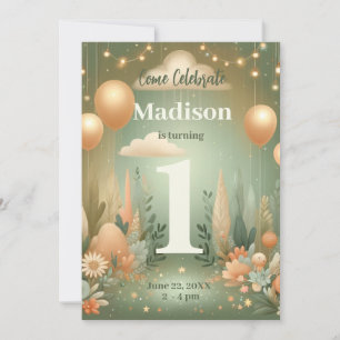 Woodland First Birthday Inbjudningar