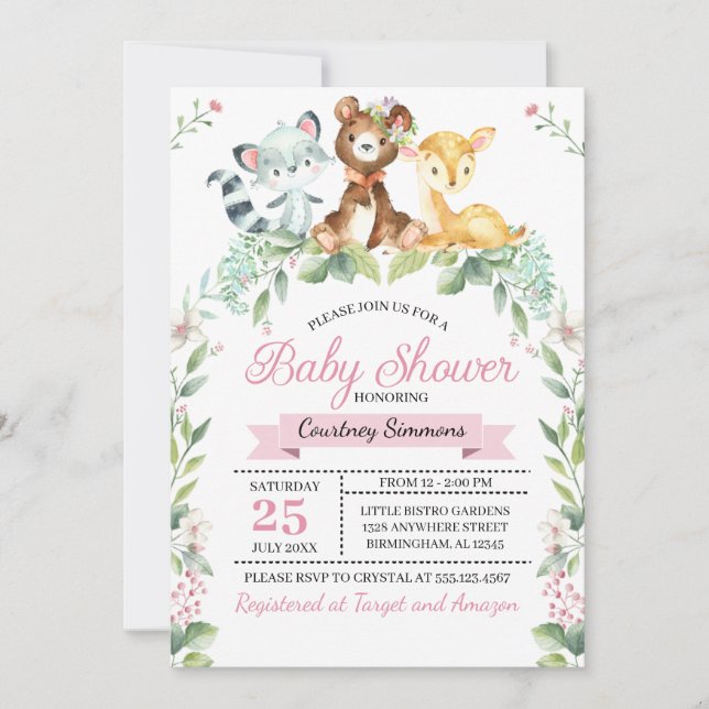 Woodland Flicka Baby Shower-inbjudan Inbjudningar (Framsida)