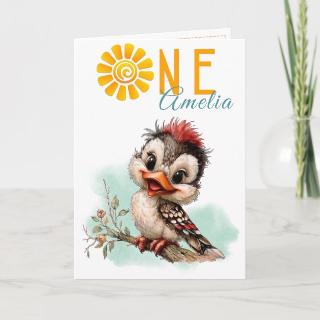 Woodland Forest Animal Bird First Birthday Card Kort (Framsida)