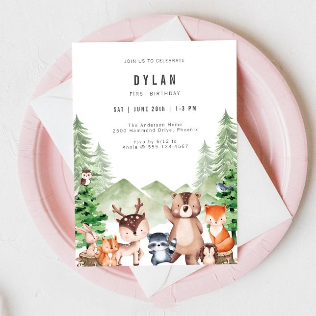Woodland Forest Animal Boy Birthday Invitation Inbjudningar (Skapare uppladdad)
