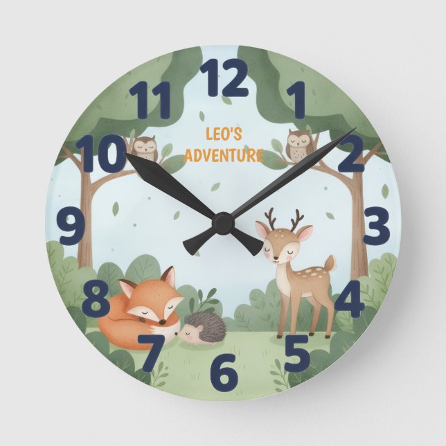Woodland Forest Animal Friends Kids Wall Clock Rund Klocka (Framsida)