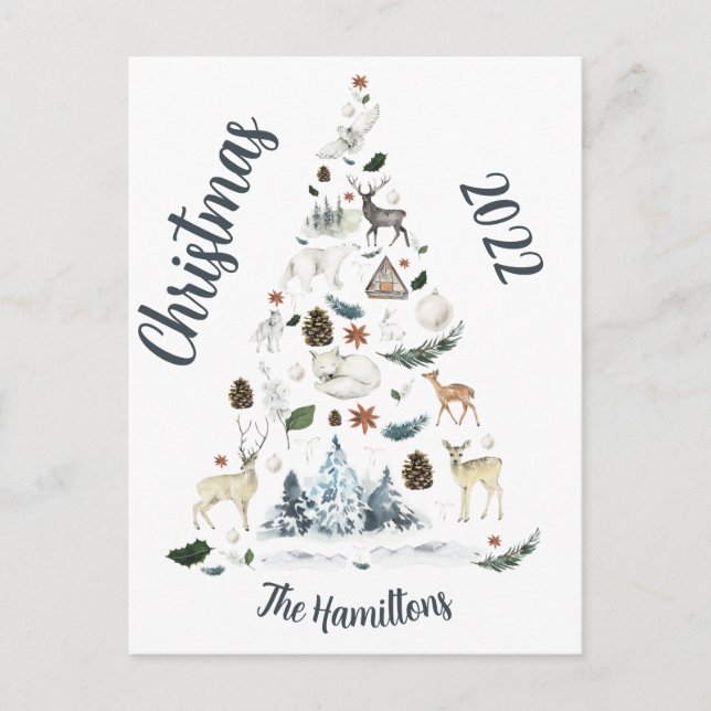 Woodland Forest Animal Julgran Vykort (Framsida)