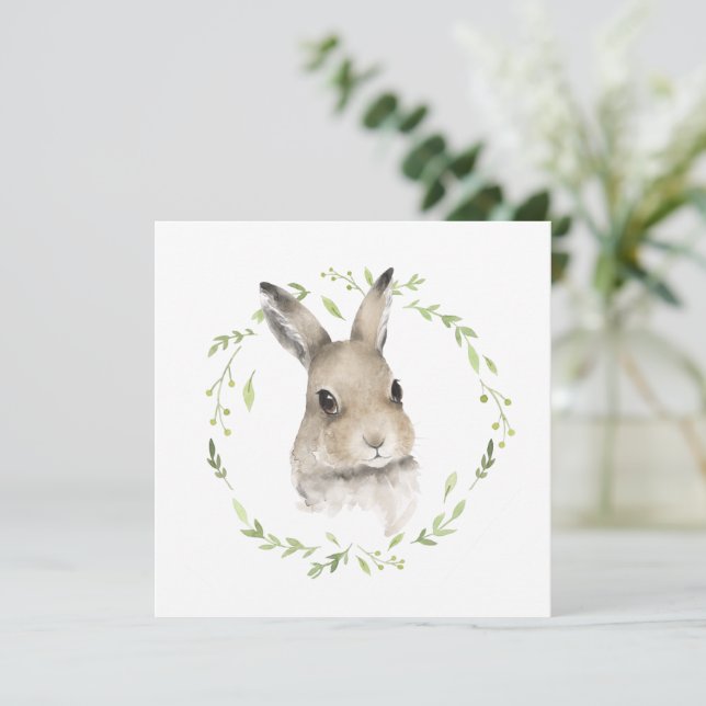 Woodland Forest Animal Watercolor Bunny Card (Stående Fram)