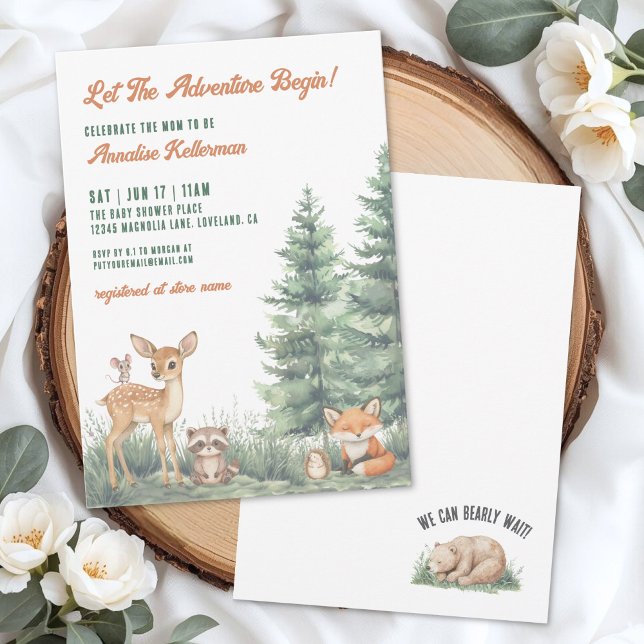 Woodland Forest Animals Adventure Baby Shower Inbjudningar (Woodland Forest Animals Adventure Baby Shower Invitation)