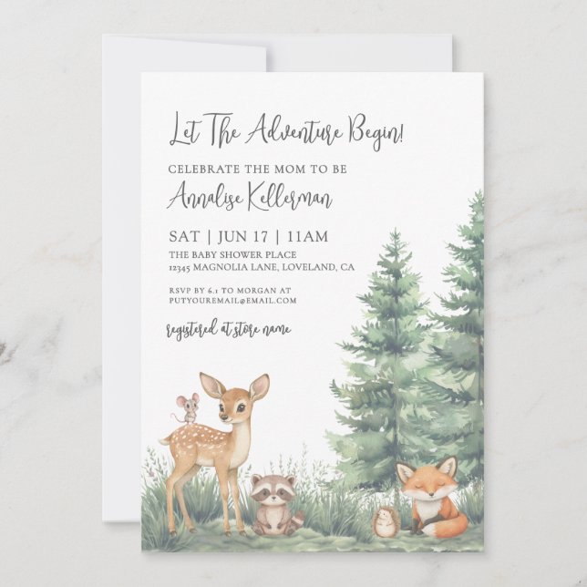 Woodland Forest Animals Adventure Baby Shower Inbjudningar (Framsida)