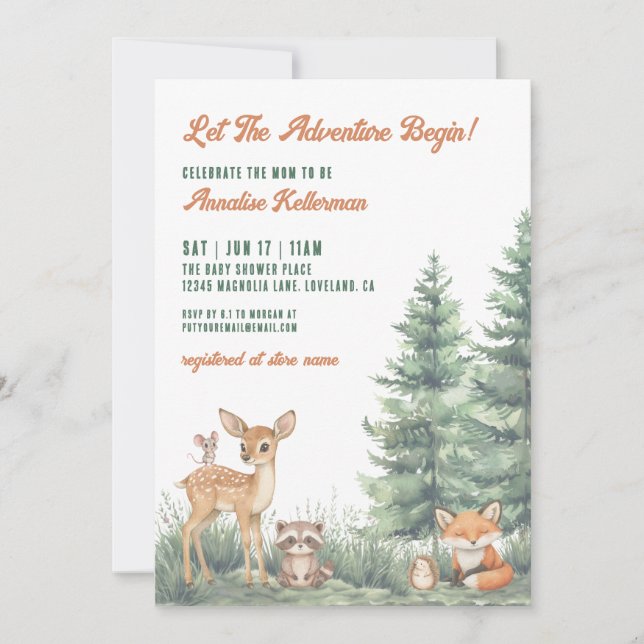 Woodland Forest Animals Adventure Baby Shower Inbjudningar (Framsida)