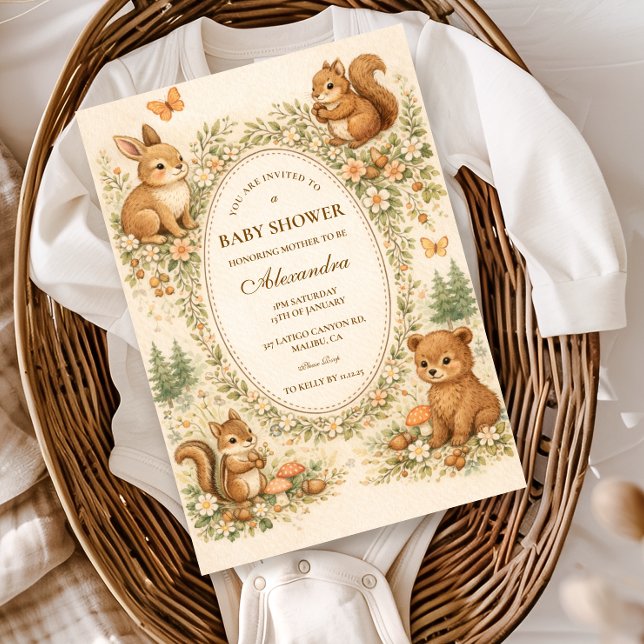 Woodland Forest Animals Baby Shower Inbjudningar (Skapare uppladdad)