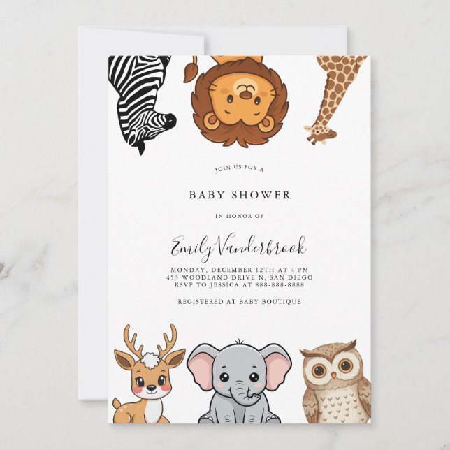 Woodland Forest Animals Baby Shower Inbjudningar (Framsida)