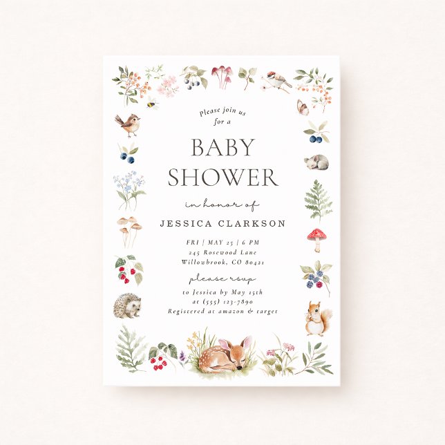 Woodland Forest Animals Baby Shower Invitation Meddelande (Skapare uppladdad)