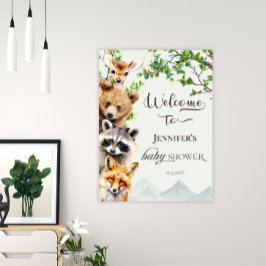 Woodland Forest Animals Baby Shower Welcome Poster