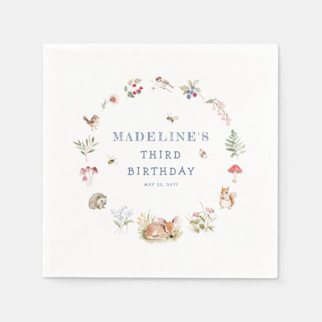 Woodland Forest Animals Birthday Napkins Pappersservett (Framsidan)