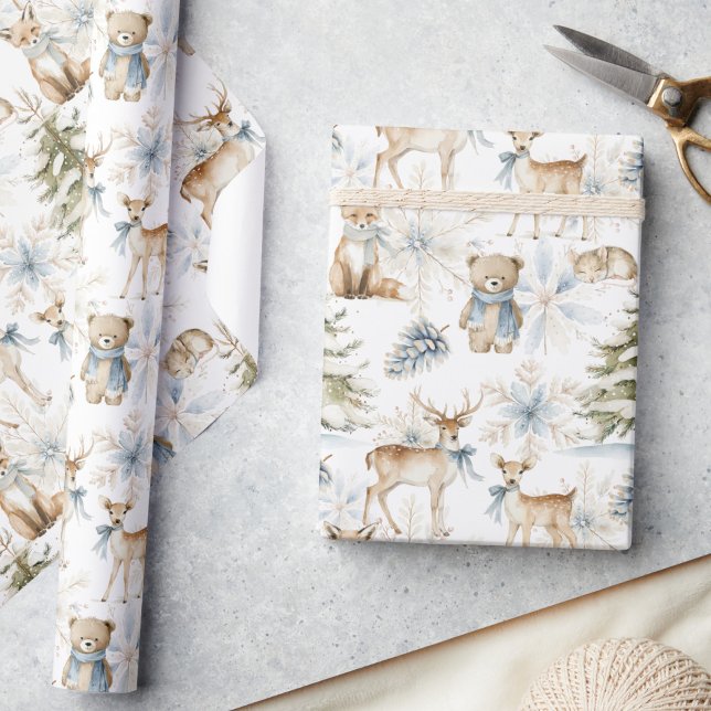 Woodland Forest Animals - blå jul Presentpapper (Skapare uppladdad)
