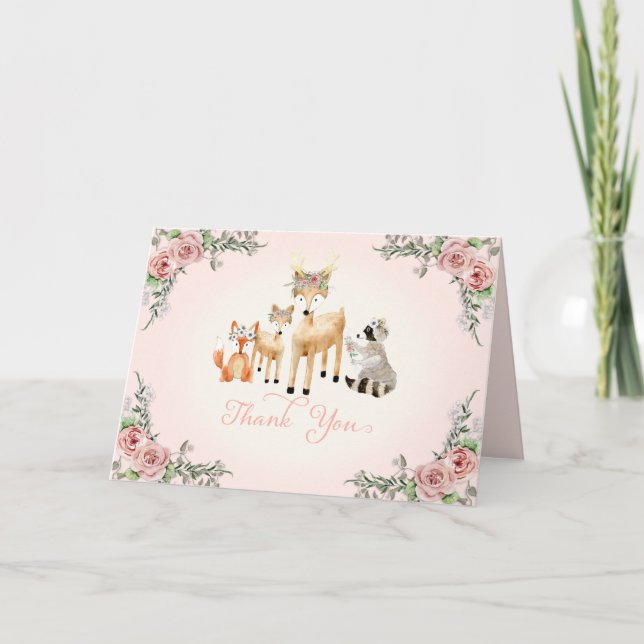 Woodland Forest Animals Boho Ro Blommigt Tack (Framsida)