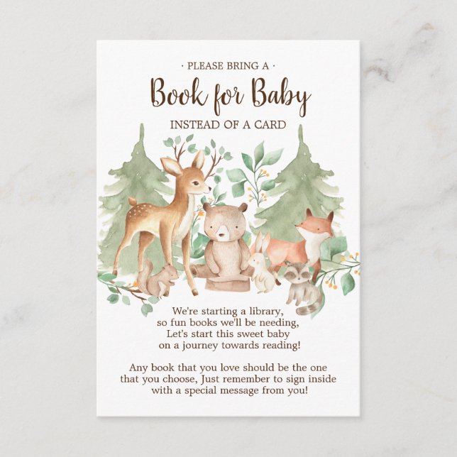 Woodland Forest Animals Bok för Baby Card Tilläggskort (Framsida)