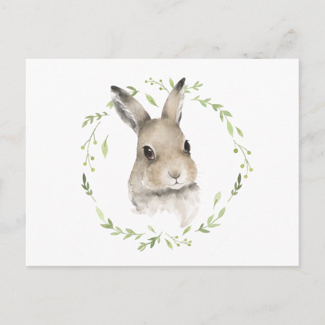 Woodland Forest Animals Bunny Namn Watercolor Vykort (Framsida)