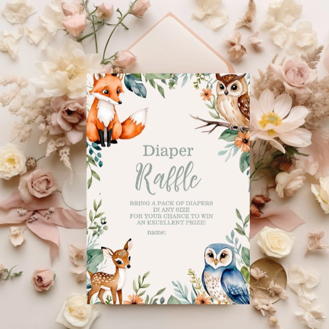 Woodland Forest Animals Diapper Raffle Tilläggskort (Skapare uppladdad)