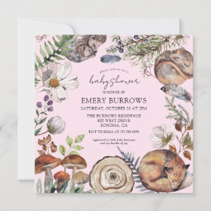 Woodland Forest Animals Girl Baby Shower Inbjudningar