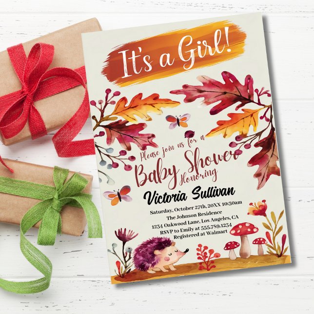 Woodland Forest Animals Hedgehogs Girl Baby Shower Inbjudningar (Skapare uppladdad)
