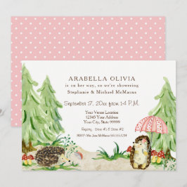 Woodland Forest Animals Hedgehogs Girl Baby Shower Inbjudningar