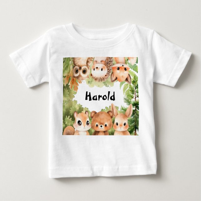 Woodland Forest Animals Personlig Boy T Shirt (Framsida)
