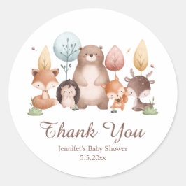 woodland forest animals thank you baby shower cute runt klistermärke