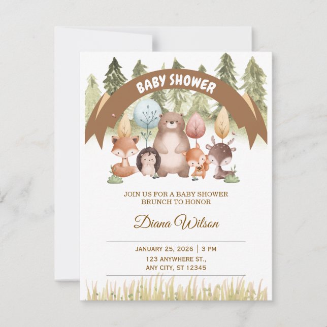 Woodland Forest Baby Shower Invite OSA Kort (Framsida)