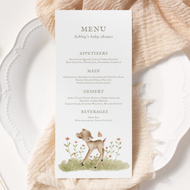 Woodland Forest Baby Shower Menu Meny (Customize the text, colors, and design placement to fit your needs!)