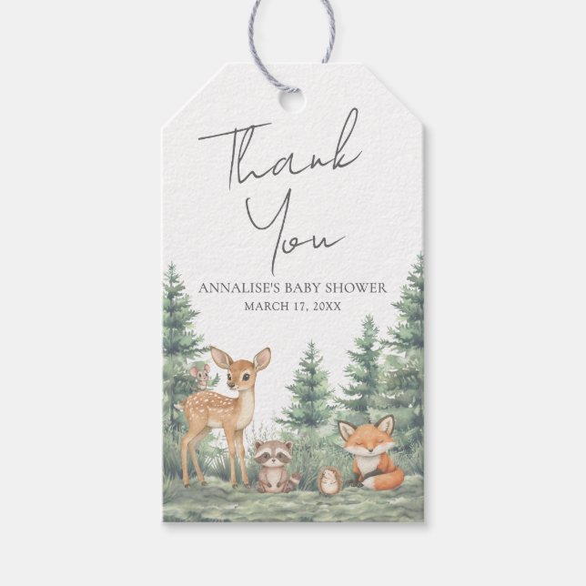 Woodland Forest Baby Shower Thank You Presentetikett (Framsidan)