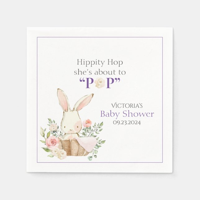Woodland Forest Bunny Rabbit Lila Blommigt Napkins Pappersservett (Framsidan)