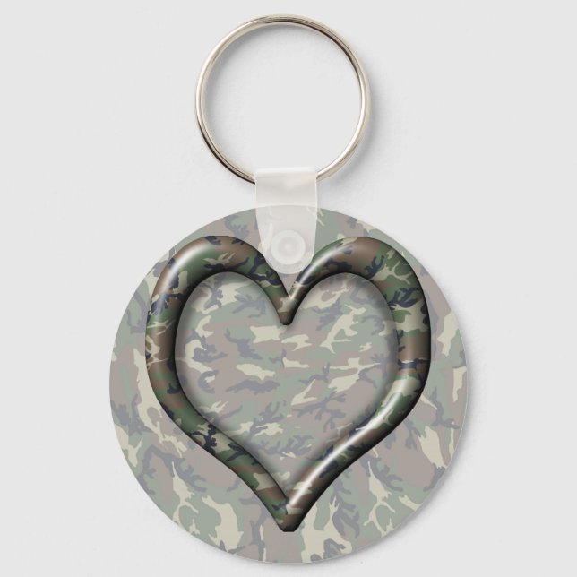 Woodland Forest Camouflage Heart Nyckelring (Framsida)