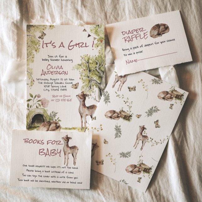 Woodland Forest Cute Deer Animals Girl Baby Shower Inbjudningar (Skapare uppladdad)