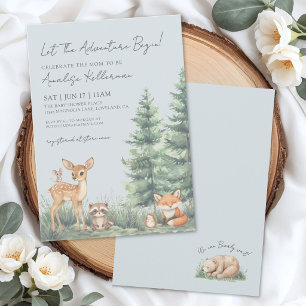 Woodland Forest Djur Äventyr Baby Shower Inbjudningar