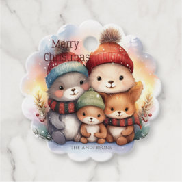 Woodland Forest Family Christmas Gåvor Etiketter