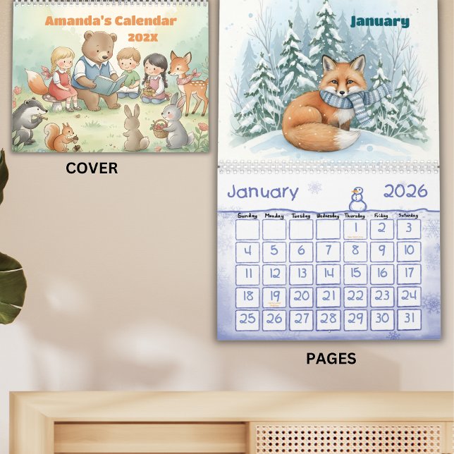 Woodland Forest Friends Personalized Kids 2026 Kalender (Skapare uppladdad)